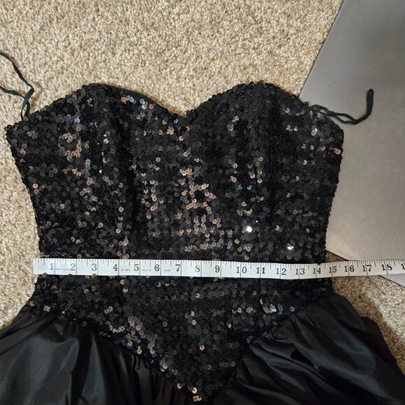 14 (fits 8) 80s Vintage What's Up by Carol Black Sequin Strapless Poof Dress - Picture 7 of 8